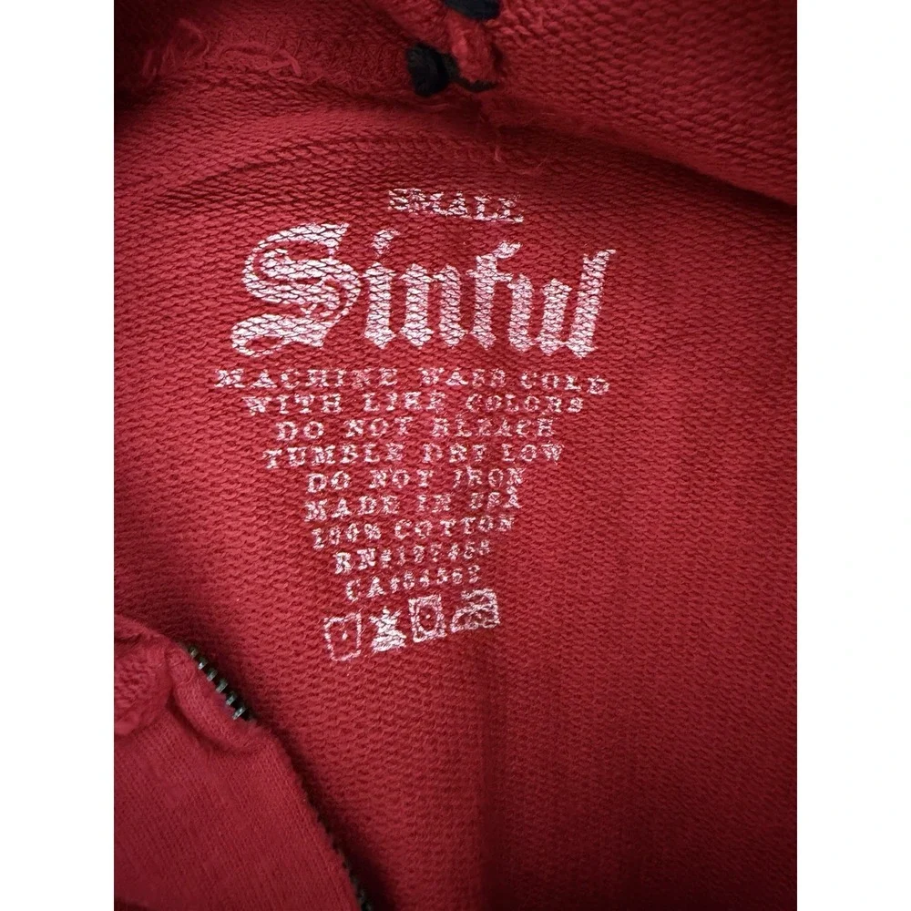 Sinful by Affliction Y2K Hoodie Cyber Grunge Goth Red Women's Size Small - Picture 10 of 10